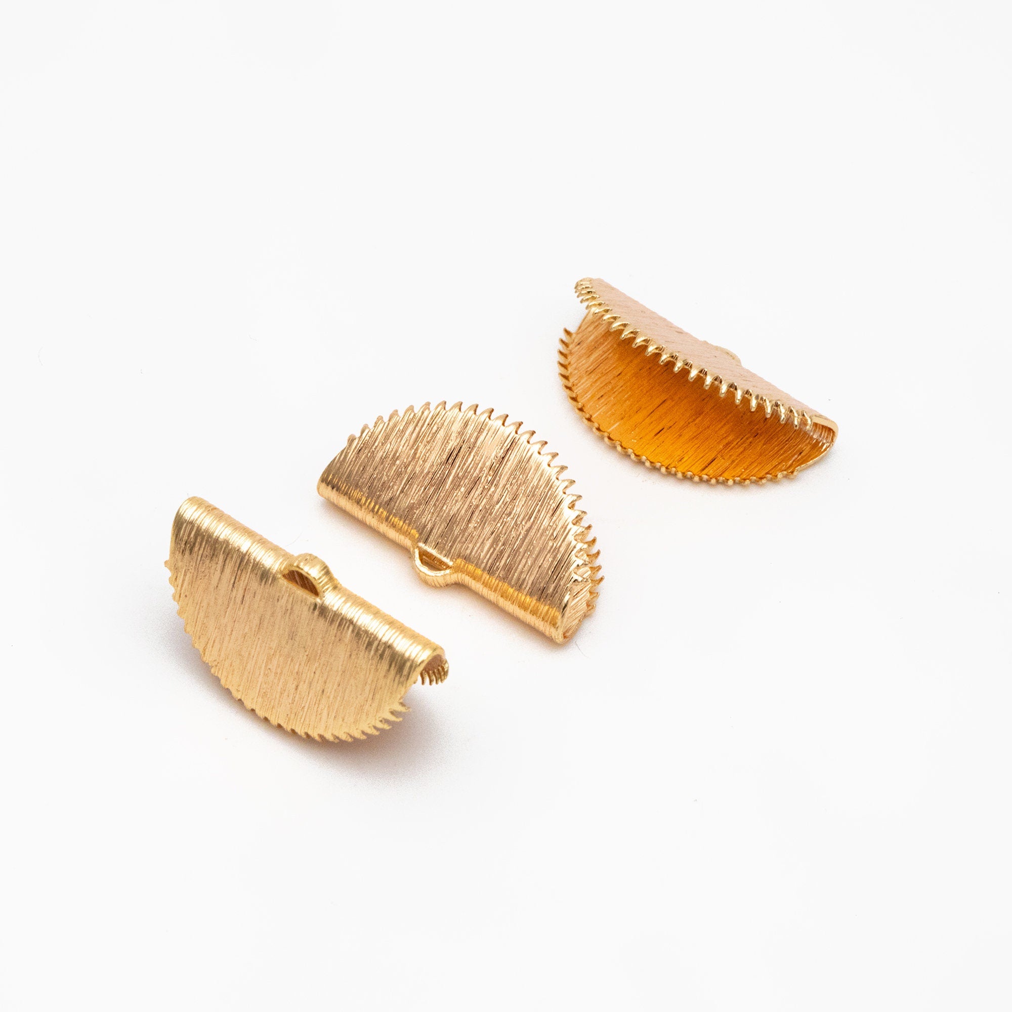 10pcs Brushed Gold Crimp Finding for making Fan Tassels 20x12mm, Gold plated Brass Crimp End Tips (GB-276)