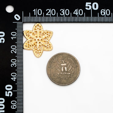 10pcs Gold Filigree Flower Charm Pendants 25mm, Real Gold plated Brass Connectors with Multi Loops (GB-890-B)