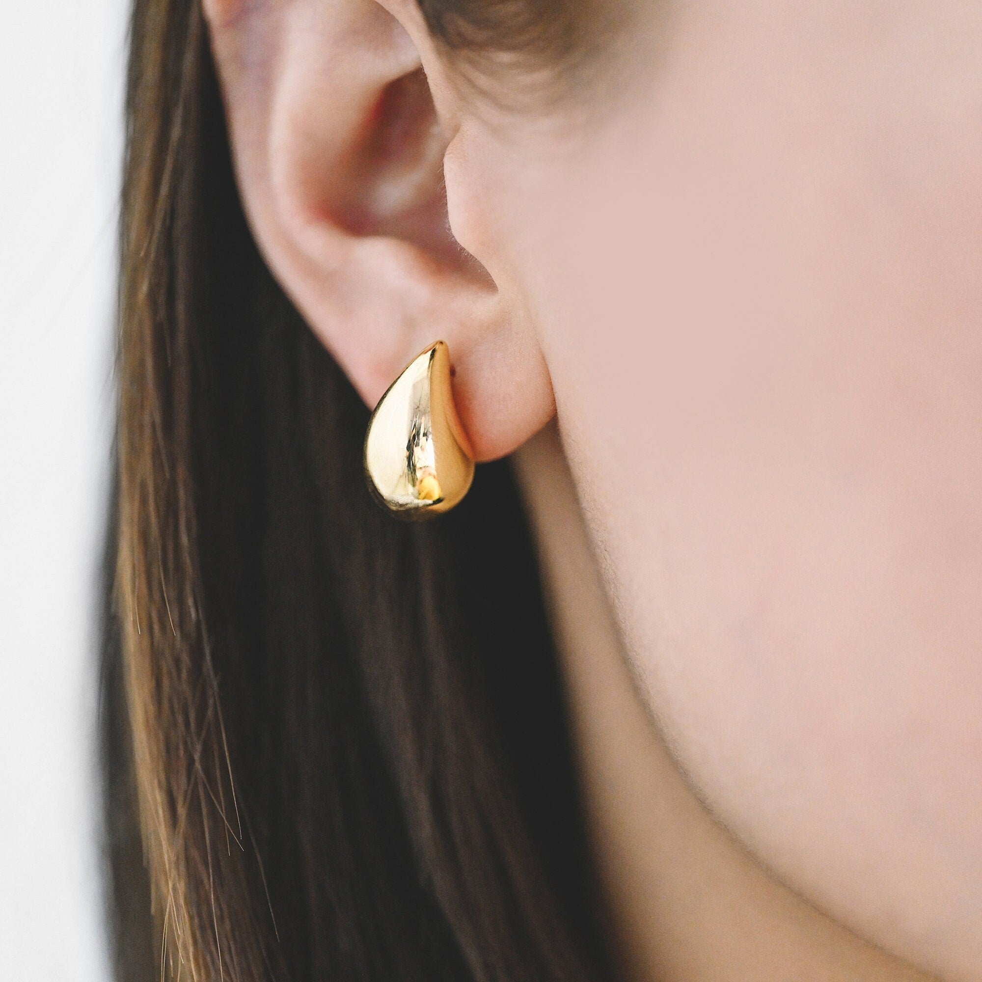 4pcs Chunky Teardrop Earrings, 18K Gold/ Rhodium Plated Brass, Water Drop Stud Earrings (GB-4381)