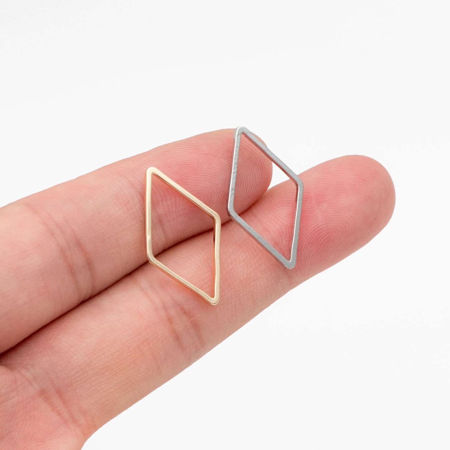 10pcs Gold/ Silver tone Rhombus Link Charms 23x14mm, Real Gold/ Rhodium plated Brass, Geometric Hoop Connector Pendants (GB-297)