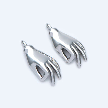 4pcs Gold/ Silver Tone Hand Charm, Gold/ Rhodium plated Brass, OK / Okay Gesture Pendants 15x7mm (GB-4156-B)
