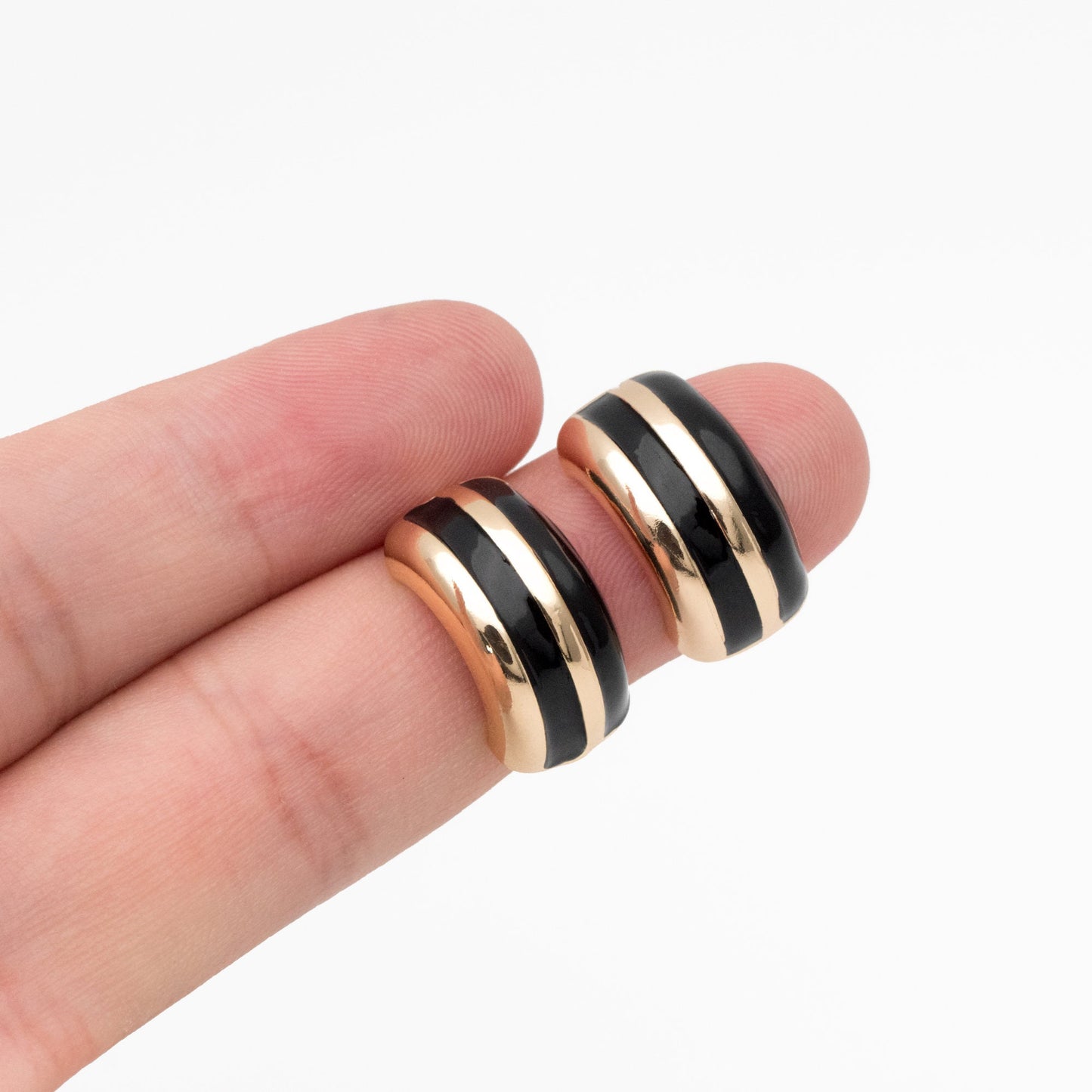 4pcs White/ Black Enamel Stud Earrings, 18K Gold plated Brass, Minimalist C Shaped Earrings (GB-4433)