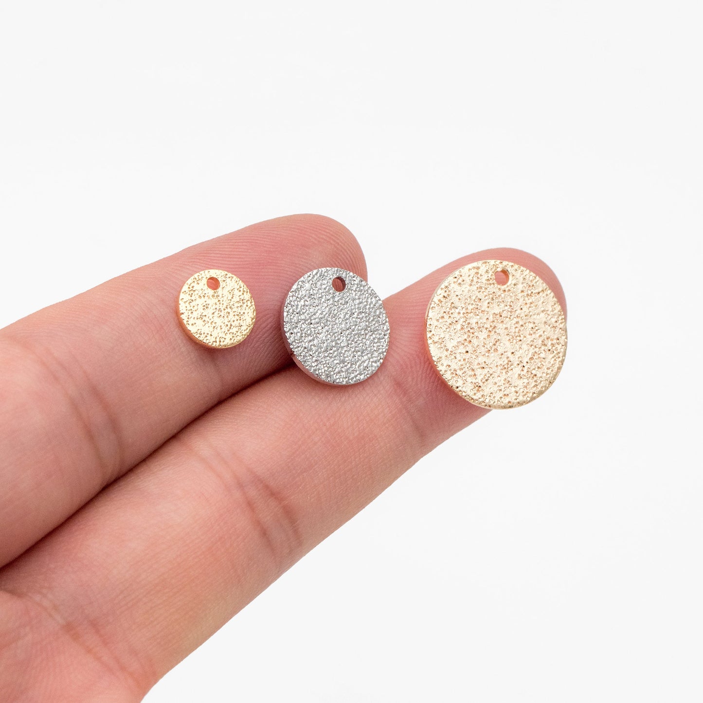 10pcs Gold/ Silver tone Round Disc Charms 8/ 12/ 15mm, Gold/ Rhodium plated Brass Coin Disk Charms (GB-240)