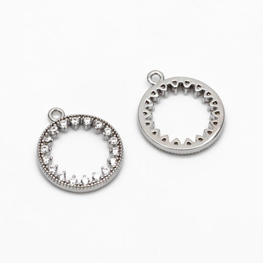 4pcs CZ pave Gold/ Silver Ring Charm 11x13mm, 18K Gold/ Rhodium plated Brass, Rhinestone Round Loop Circle Charm (GB-1641)