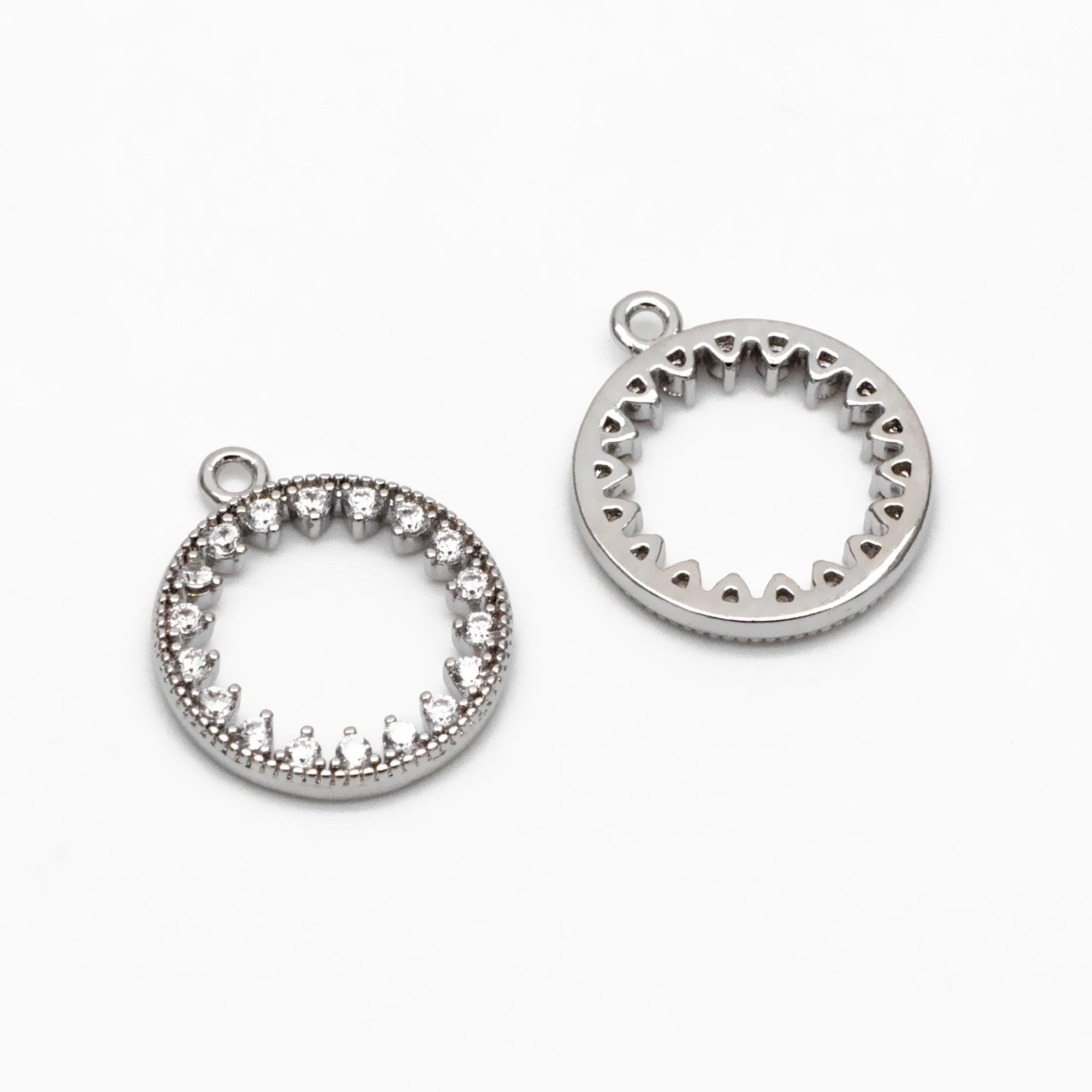 4pcs CZ pave Gold/ Silver Ring Charm 11x13mm, 18K Gold/ Rhodium plated Brass, Rhinestone Round Loop Circle Charm (GB-1641)