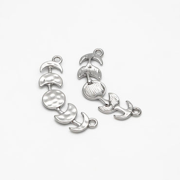 10pcs Gold/ Silver Moon Phases Bar Connectors 32mm, Real Gold/ Rhodium plated Brass Moon Charms (GB-4128)