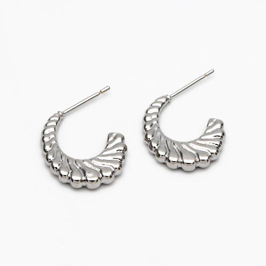 4pcs Gold/ Silver Tone C Shape Earrings, Real Gold/ Rhodium plated Brass, Dainty Stud Earrings (GB-4465)