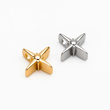 10pcs Gold/ Silver Tone North Star Charms 11mm, Gold/ Rhodium Plated Brass, Cross Star Pendant (GB-4469)