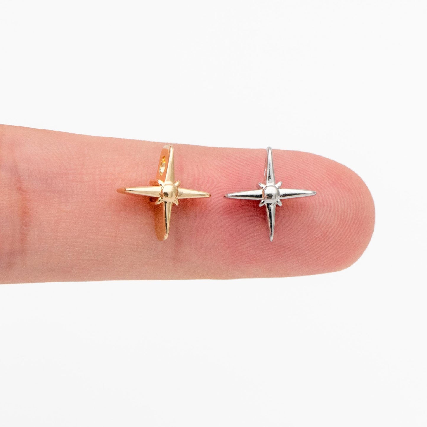 10pcs Gold/ Silver Tone North Star Charms 11mm, Gold/ Rhodium Plated Brass, Cross Star Pendant (GB-4469)