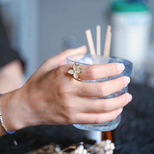 4pcs CZ Pave Gold Flower Ring, Adjustable Ring Mounting, Pearl Ring Setting (#GB-4439)