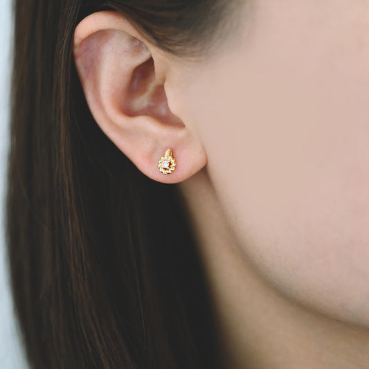 10pcs CZ Pave Round Earrings, Gold Plated Brass Dainty Stud Earrings (GB-4451)