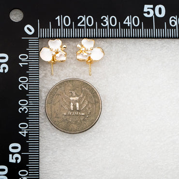 4pcs White Enamel Flower and Bee Earrings, Pearl Earring Mounts, Half Drilled Pearls Earring Settings (GB-4448)