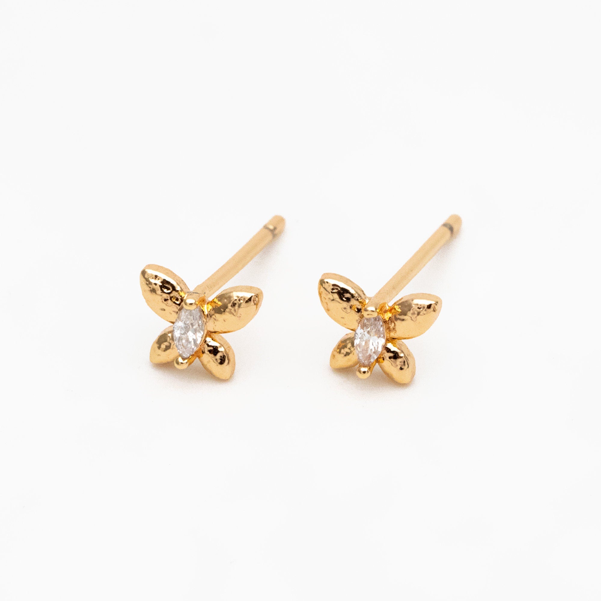 10pcs CZ Pave Gold Butterfly Earrings, Dianty Butterfly Ear Studs, Jewelry Supplies (GB-3381-G)