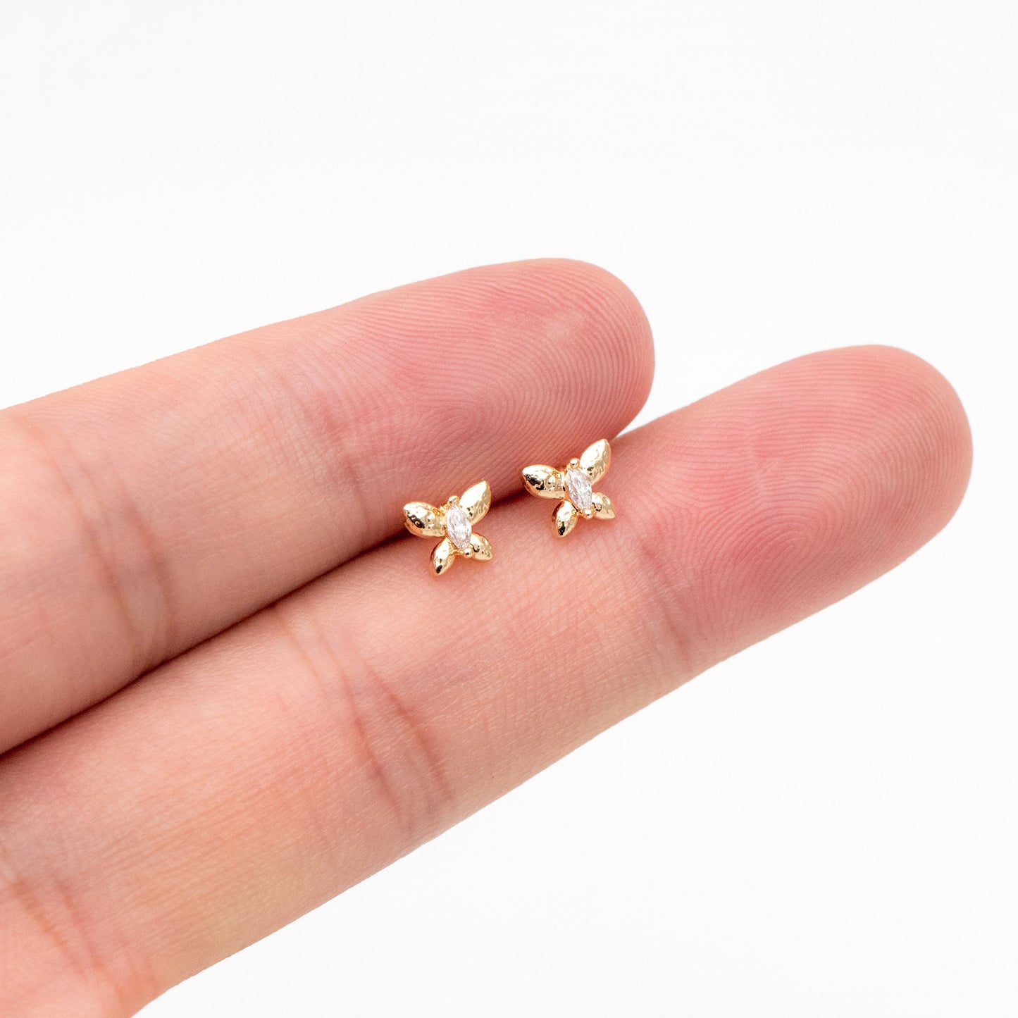 10pcs CZ Pave Gold Butterfly Earrings, Dianty Butterfly Ear Studs, Jewelry Supplies (GB-3381-G)