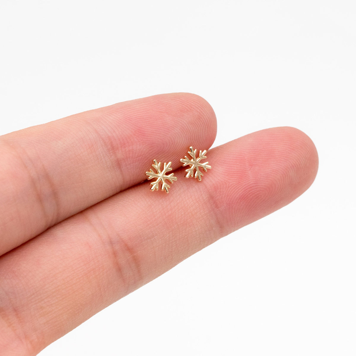 4pcs Gold/ Silver Snowflake Earrings 6mm, Gold/ Rhodium plated Brass, Dainty Christmas Earrings (GB-139-B)
