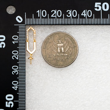 4pcs CZ Pave Gold Long Hexagon Earrings, Pearl Earring Mounts, Half Drilled Pearls Earring Settings (#GB-4458)