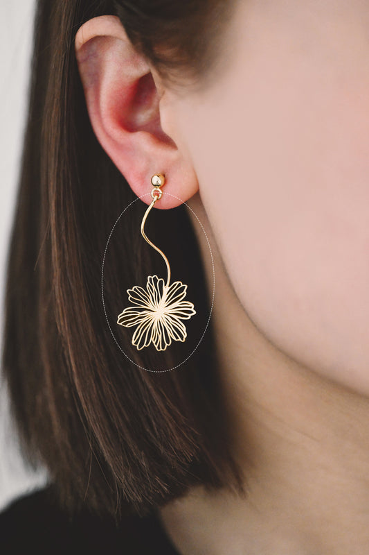 10pcs Gold Hollow Flower Pendants 46x26mm, Real Gold plated Brass, Flower Earring Charms, Earring Components (GB-4425-F)