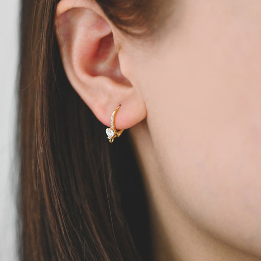 4pcs CZ Pave Heart Leverback Ear Hooks, Gold plated Brass, Earring Hoop Components (GB-3798)