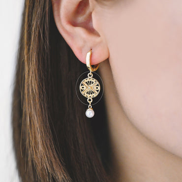 10pcs Gold Round Filigree Connectors 18x12mm, 18K Gold plated Brass, Round Charm with 2 Loops (GB-3091-B)