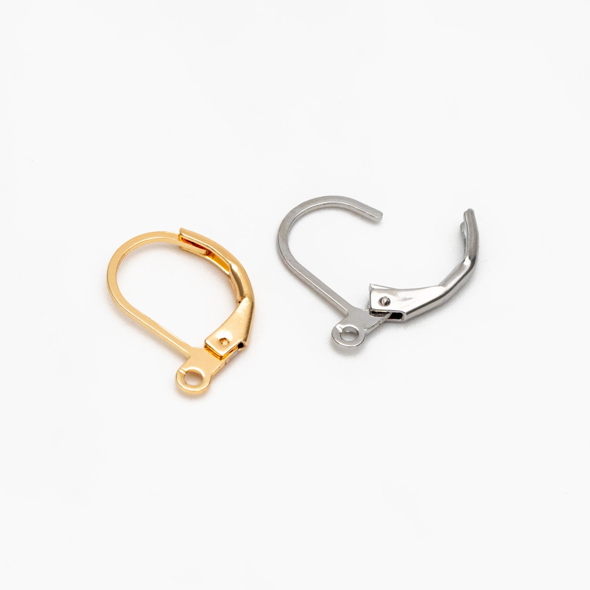 20pcs Gold/ Silver Leverback Ear Hooks, Real Gold/ Rhodium plated Brass, Earring Wire Hooks (GB-475-C)