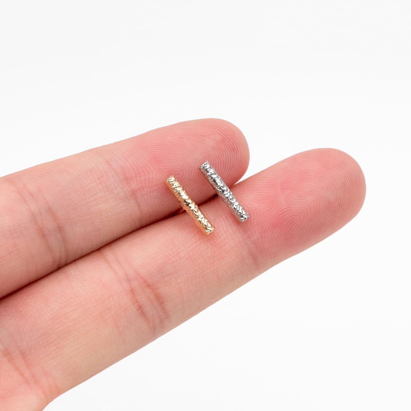 10pcs Gold/ Silver Tone Hammered Bar Earrings, Gold/ Rhodium plated Brass, Stick Stud Earrings (#GB-4491)