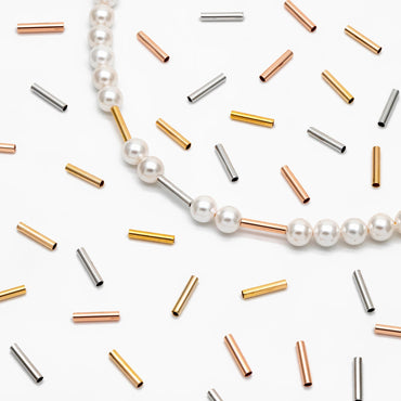 50pcs Gold/ Silver/ Rose Gold Straight Tube Beads 10x2mm , Real Gold/ Rhodium plated Brass Tube Spacers (GB-274)