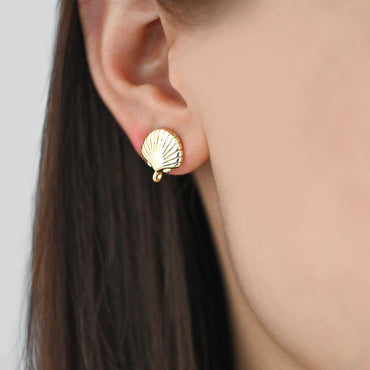 10pcs Gold/ Silver Tone Shell Earring with Loop 14x13mm, Gold/ Rhodium plated Brass Seashell Stud Earrings (GB-4339)