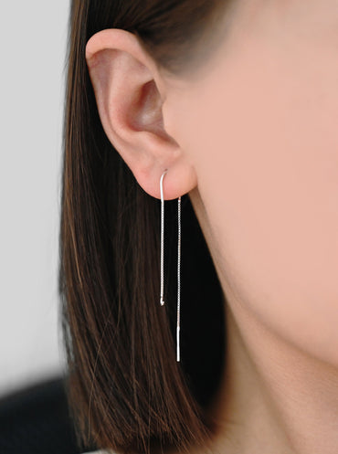 10pcs Sterling Silver Threader Earrings, .925 Silver Box Chain, Earwire Thread with Open Jump Ring (CY-033)