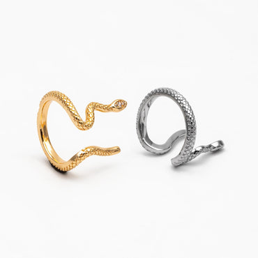 4pcs CZ Pave Gold/ Silver Tone Snake Ring, Open Serpent Ring, Reptile Adjustable Band Ring, Punk Animal Jewelry, Fashion Jewelry (#JZ-023-A)