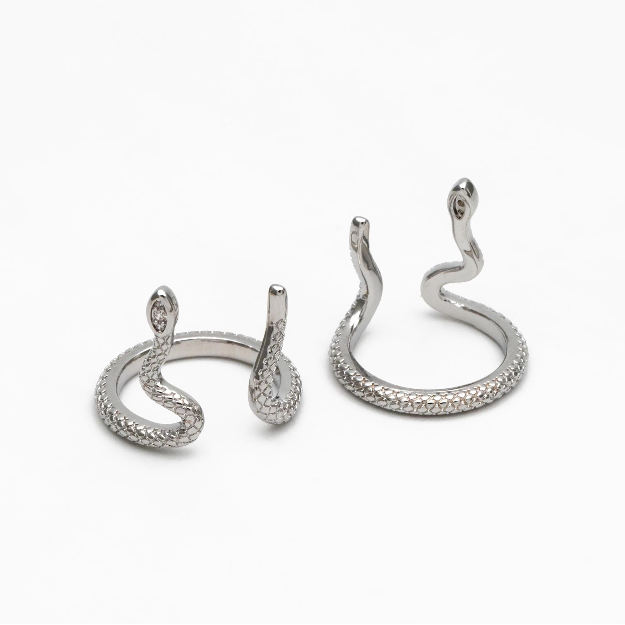 4pcs CZ Pave Gold/ Silver Tone Snake Ring, Open Serpent Ring, Reptile Adjustable Band Ring, Punk Animal Jewelry, Fashion Jewelry (#JZ-023-A)