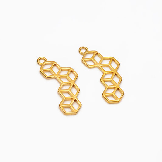 10pcs Gold/ Silver Hexagon Charm Pendants 23x10mm, Gold/ Rhodium plated Brass Geometric Link Connectors (GB-295)