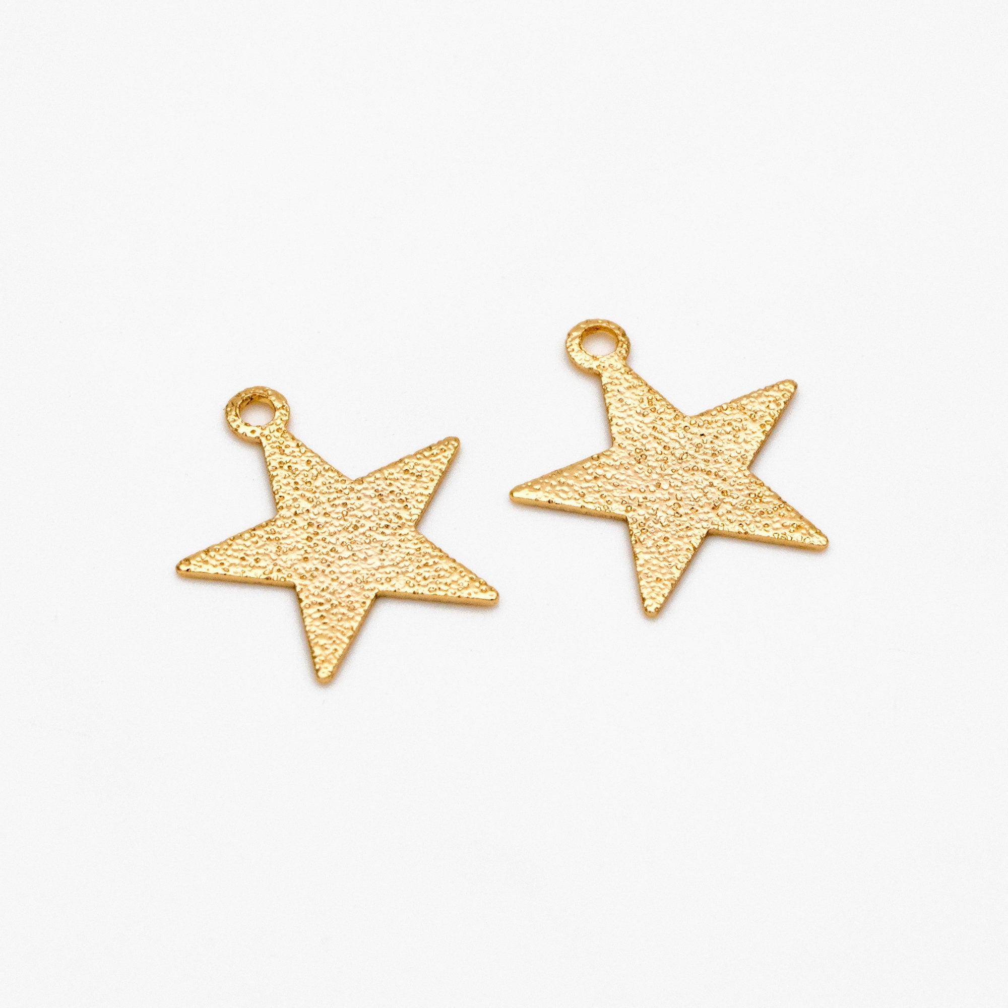 10pcs Gold plated Brass Star Charms 12mm, Matte Flat Star Pendants (GB-300)