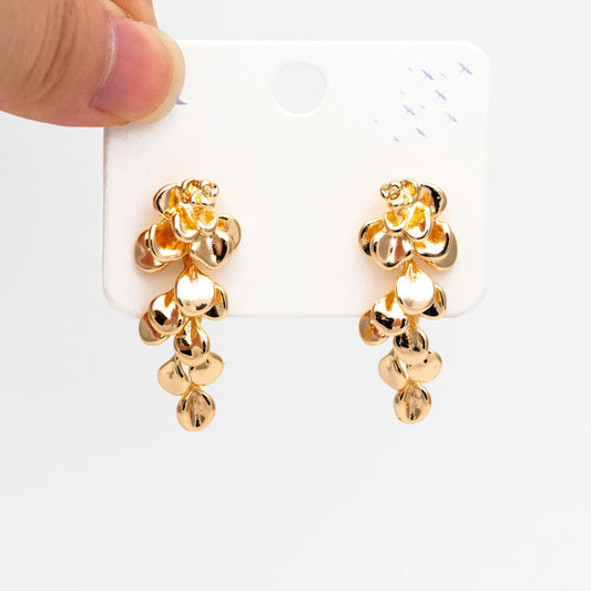 4pcs Gold/ Silver Tone Flower Earrings, 18K Gold/ Rhodium plated Brass, Dainty Leaf Dangle Earrings (GB-4500)