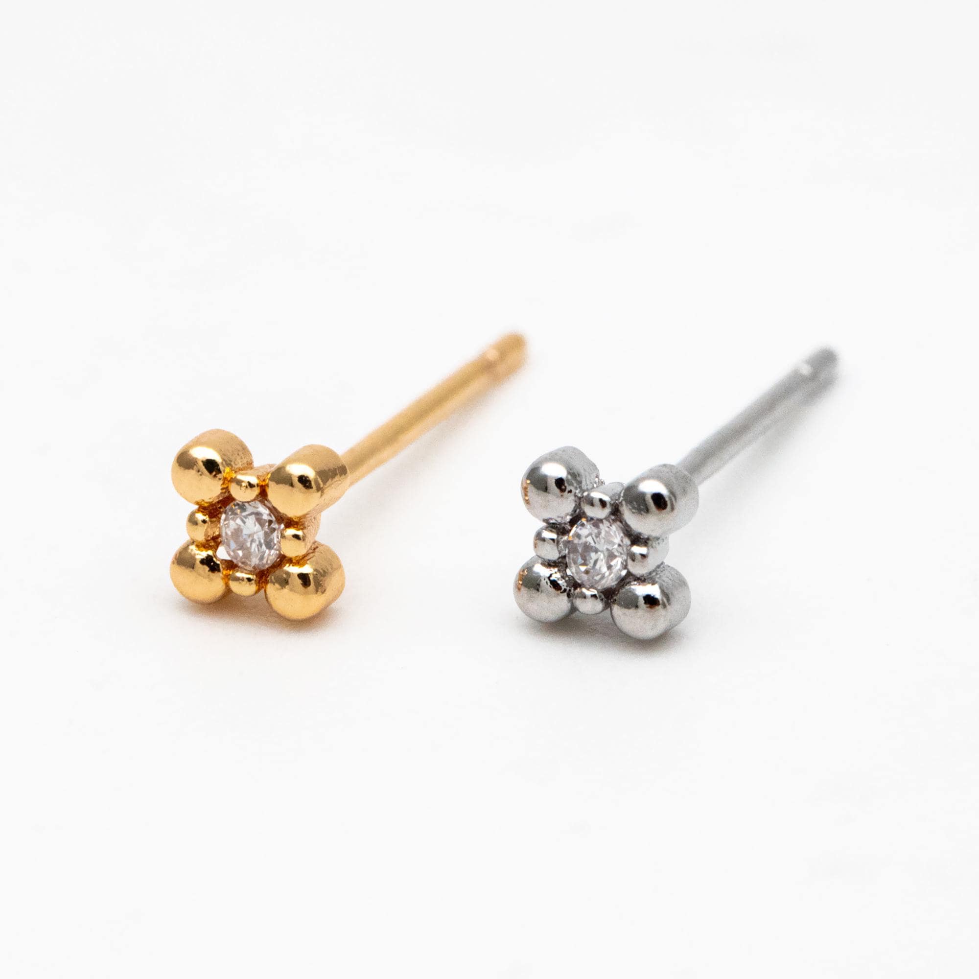 10pcs CZ Pave Gold/ Silver Tone Square Earrings, Gold/ Rhodium Plated Brass, Dainty Minimalist Stud Earrings (GB-4523)