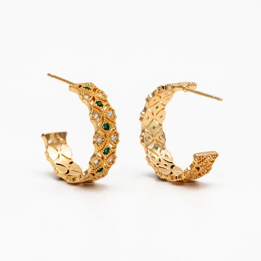 4pcs CZ Pave Gold/ Silver Round Circle Earrings, Gold/ Rhodium plated Brass, Geometric Hoop Stud Earrings (GB-4516)