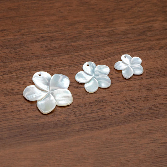 10pcs White Mother of Pearl Flowers 14/ 17/ 24mm, Top Side Drilled, Shell Plumeria Flowers for Earrings -(BK-016)