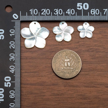 10pcs White Mother of Pearl Flowers 14/ 17/ 24mm, Top Side Drilled, Shell Plumeria Flowers for Earrings -(V1164)