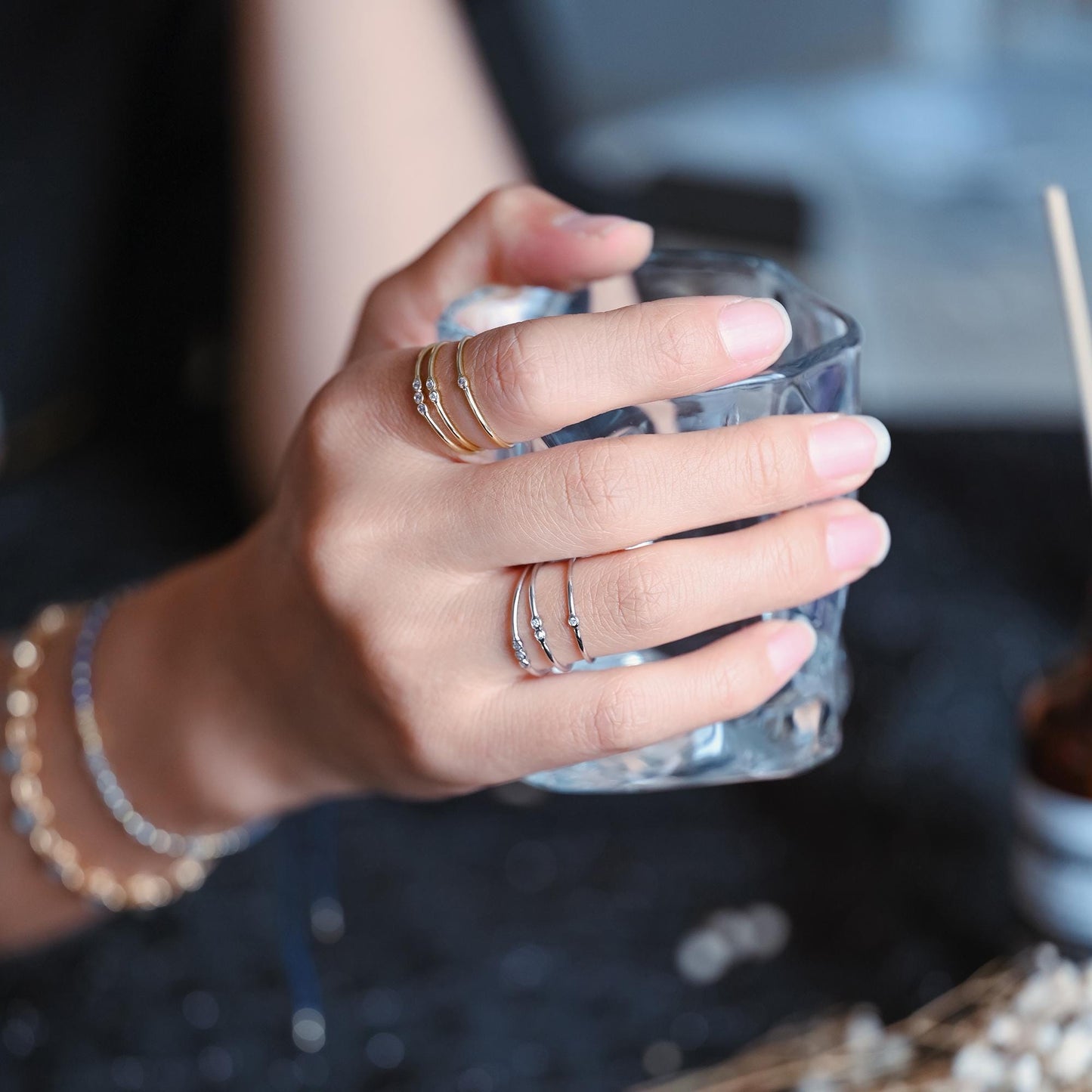 4pcs CZ Pave Gold/ Silver Minimalist Ring, Dainty Ring, Thin Ring, Weeding Ring (#JZ-056)