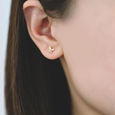 10pcs CZ Pave Gold Butterfly Earrings, Dianty Butterfly Ear Studs, Jewelry Supplies (GB-4449)