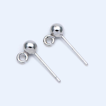 20pcs Gold/ Silver Tone Ball Stud Earring with .925 Pin, Gold/ Rhodium plated Brass Ear Posts, 4 Ball Size (GB-1481)