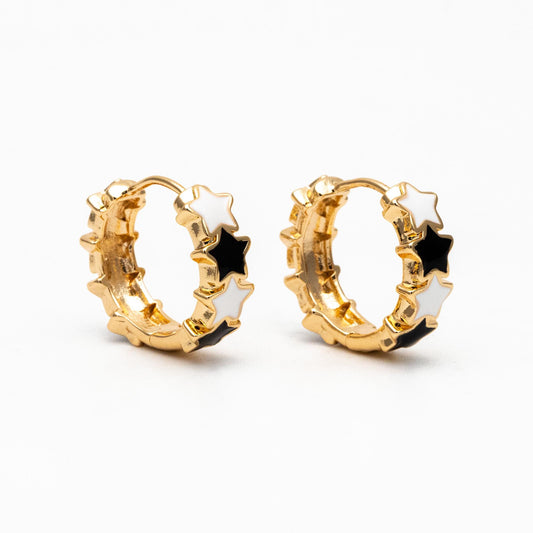 4pcs Gold/ Silver Tone Enamel Star Hoop Earrings, 18K Gold/ Rhodium plated Brass, Minimalist Huggie Earrings (GB-4462)