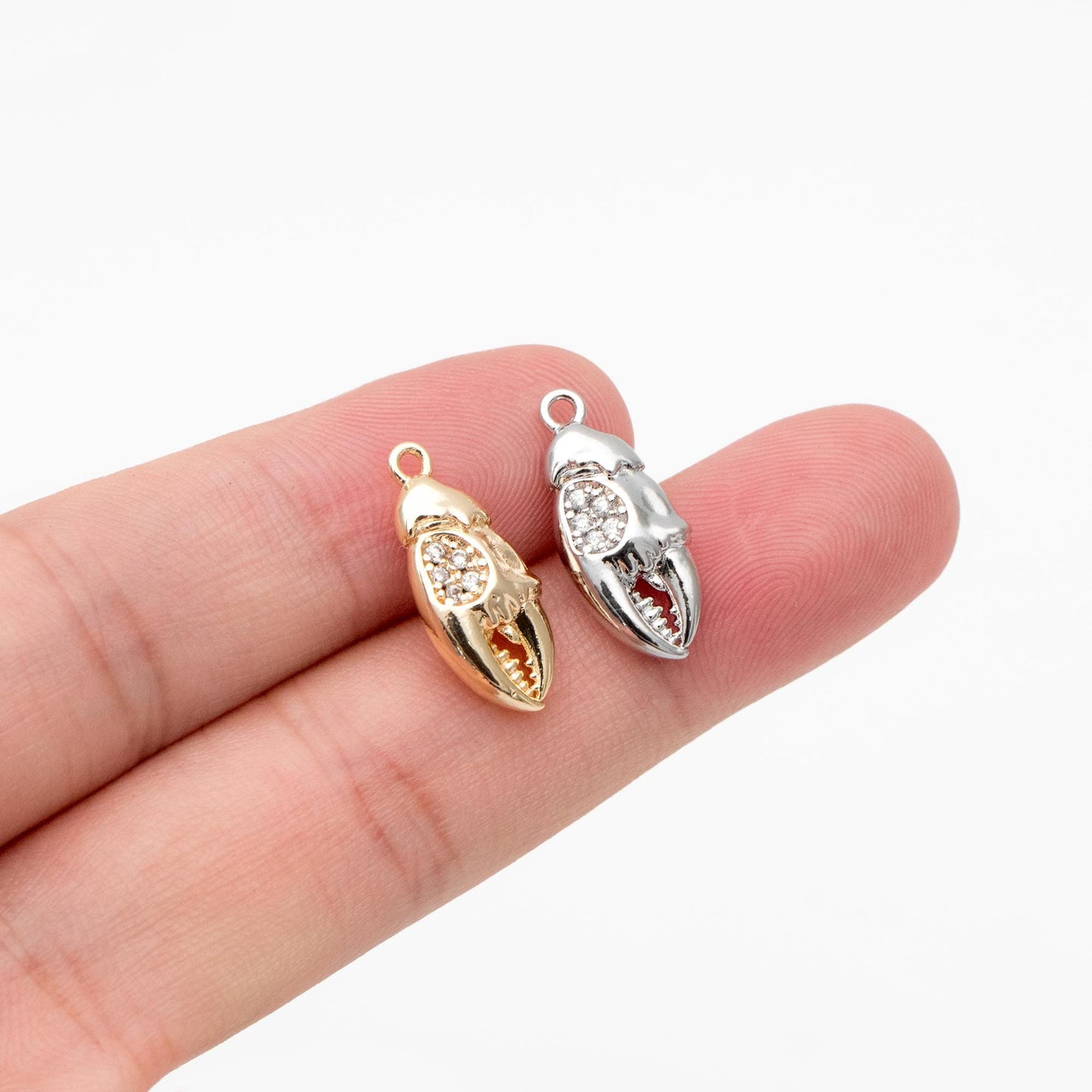 4pcs CZ Pave Gold/ Silver Tone Crab Claw Charms, 18K Gold/ Rhodium plated Brass, Dainty Beach Jewelry (GB-4601-A)