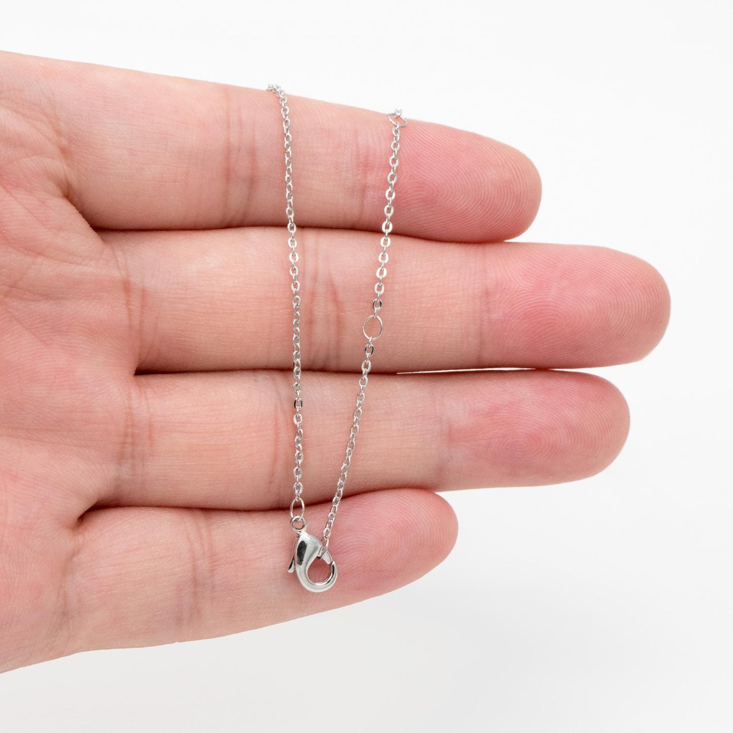 Silver Tone Dainty Cable Chains, Rhodium plated Brass Finished Necklace, 14.5/ 16/ 17 Inches Adjustable, Ready to Wear (#LK-617)