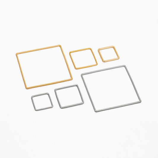 10pcs Gold/ Silver tone Square Link Charms 15/ 20/ 30/ 40mm, Real Gold/ Rhodium plated Brass Geometric Connector Pendants (GB-231)