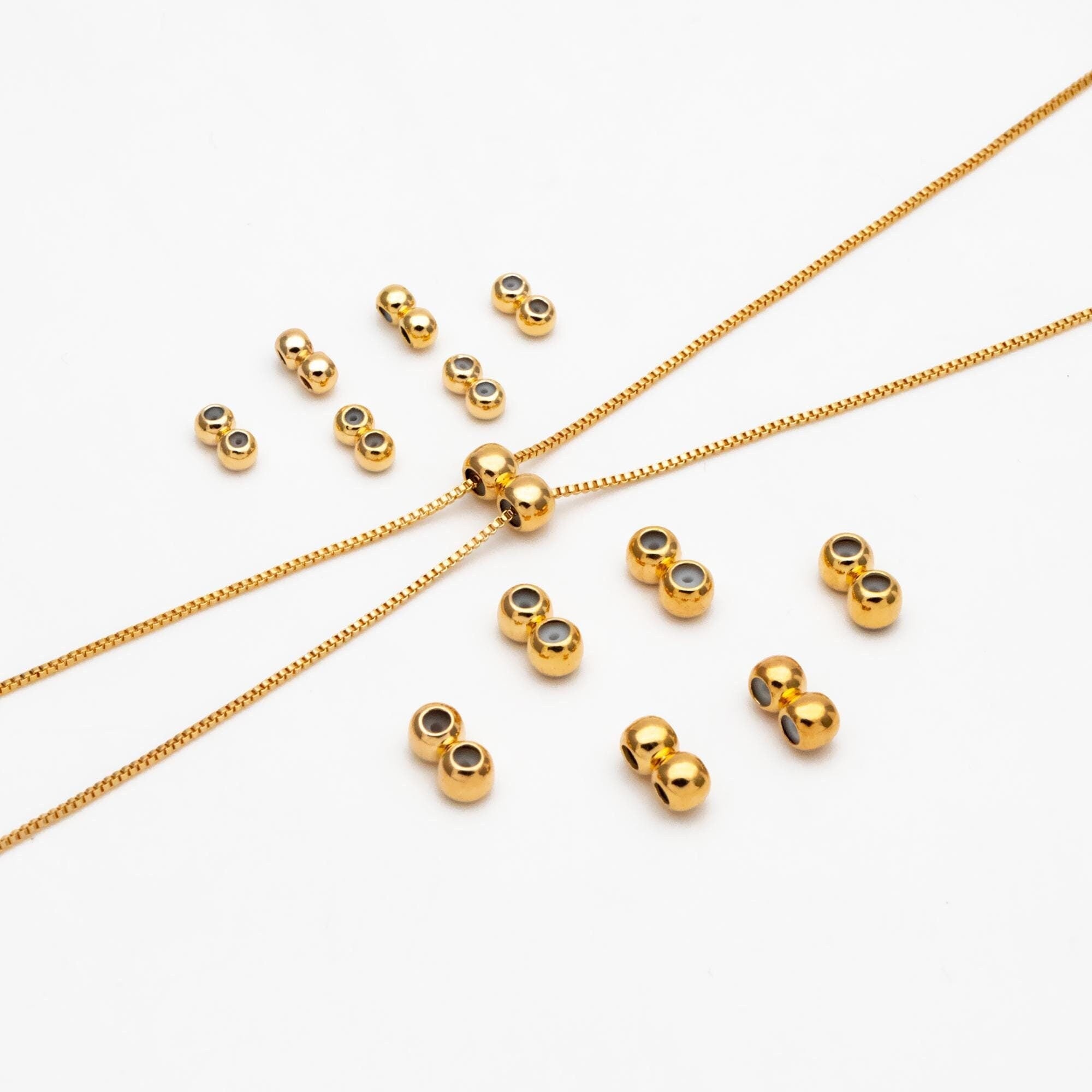 10pcs Chain Stopper, 3/4mm Double Beads Grip Slide Holder, Silicone Grip Slider Bead, Necklace Length Controller, Earrings Stopper(GB-328-B)