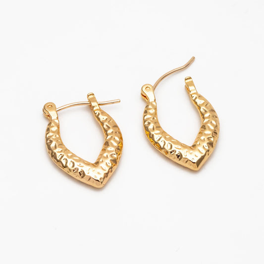 4pcs Gold/ Silver Tone Hammered Earrings, 18K Gold/ Rhodium plated Brass, Dainty Hoop Earrings (GB-4489)