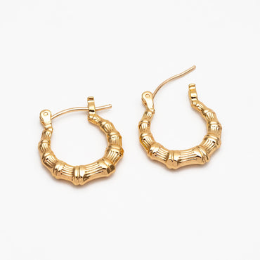 4pcs Gold Bamboo Earrings, 18K Gold plated Brass, Dainty Hoop Earrings (GB-4490)