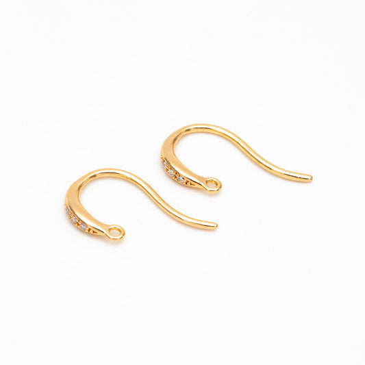 10pcs CZ Pave Gold Earring Hooks 14x10mm, Real Gold Plated Brass Earwires (GB-315)