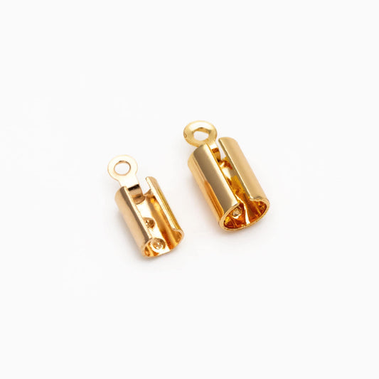 20pcs Gold/ Silver/ Rose Gold Crimp End Tips Caps, Leather Hemp Cord Chain Ends 4mm/ 5mm, Gold plated Brass, Lead Nickel Free (GB-330)