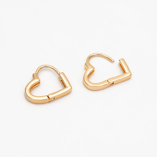4pcs Gold/ Silver Tone Heart Huggie Earrings, 18K Gold/ Rhodium plated Brass, Dainty Hoop Earrings (GB-4535)